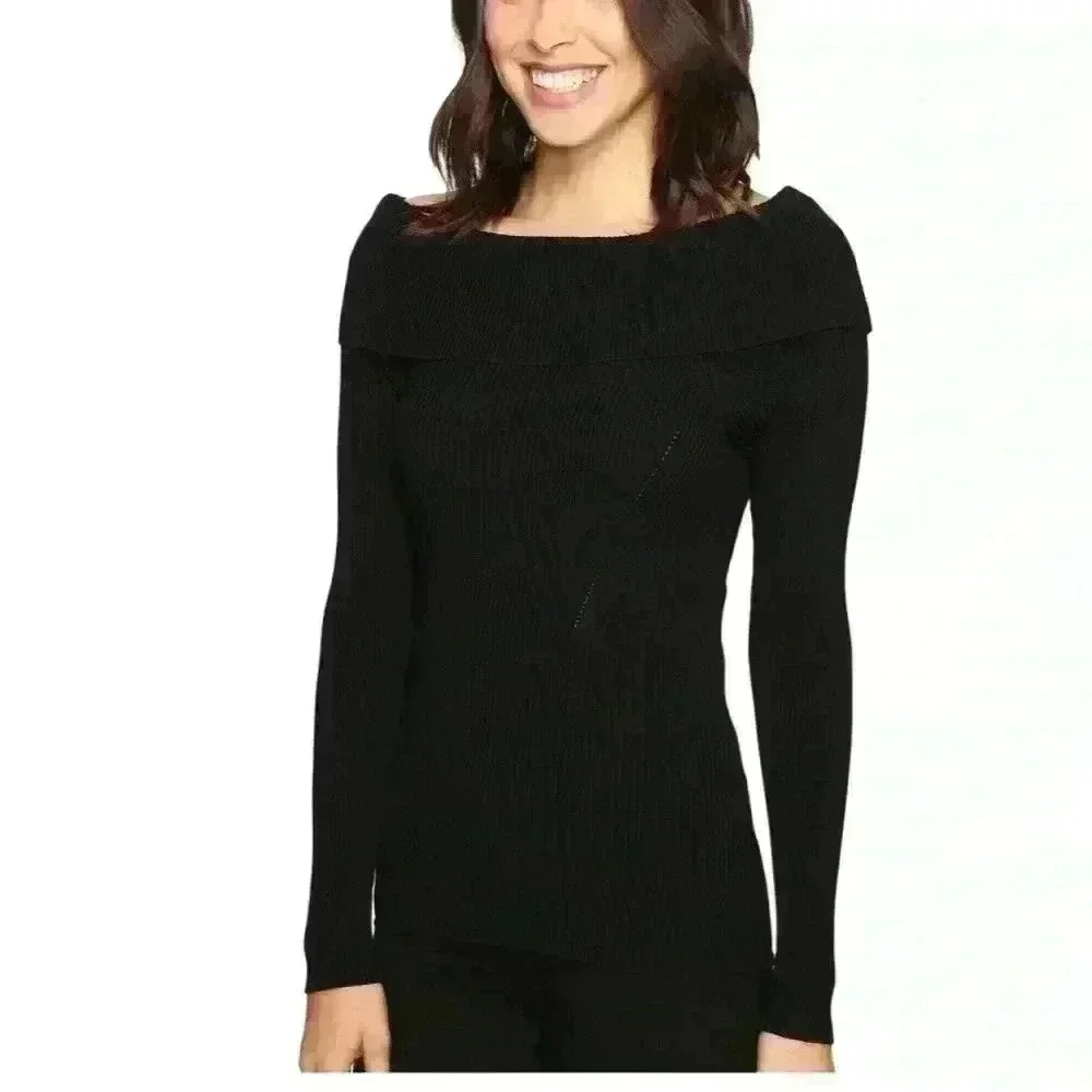 MICHAEL KORS Open Cowl Rib Sweater In Navy - Picture 2 of 4